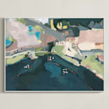 "Cenote" - Art Print in Mayan Blue by Rachel Mercier - Framed Canvas