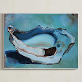 "Oyster Blues" - Art Print in Peacock Blue by Christa Wall - Framed Canvas