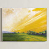 "Western Dawn" - Art Print in warm yellow by Stephanie Goos Johnson - Framed Canvas