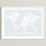 "Beautiful World Map" - Art Print in Soft Sky by Jessie Steury - Framed