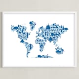 "Little Big World Map" - Art Print in Bluebell by Jessie Steury - Framed