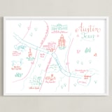 "Austin, Texas Calligraphy Map" - Art Print in Coral by Megan Kelso - Framed