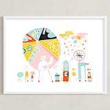 "Globetrotters" - Art Print in Ocean Blue by ERAY - Framed