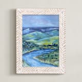 "The River Valley" - Art Print in Blue by Lauren Rutley - Framed