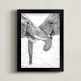 "Elephant Love" - Art Print in Black and White by Jennifer Mckinnon Richman - Framed