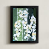 "White Poppies" - Art Print in Emerald Green by Mary Baude - Framed