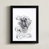 "Drawing 538 - Crouching Figure" - Art Print in Slate Black by Derek overfield - Framed