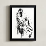 "Drawing 469 - Draped Figure" - Art Print in Bottom of Well Black by Derek overfield - Framed