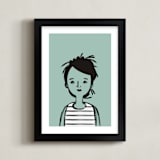"Girl in Stripes" - Art Print in Blue by Amy Mullen - Framed