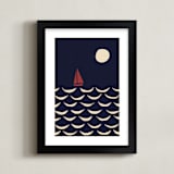 "Little Boat" - Art Print in Night Sea Blue by Alisa Galitsyna - Framed