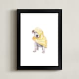 "Rainy Day Pup" - Art Print in Rain Slicker Yellow by Lauren Rogoff - Framed