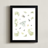 "Woodland Moths and Insects" - Art Print in tranquil blue by Hallie Fischer - Framed