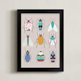 "Colorful Eclectic Insects" - Art Print in Pastel Grey by McKenna Sato - Framed