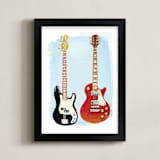 "Bass and Guitar" - Art Print in Pale Turquoise by Lisa Travis - Framed