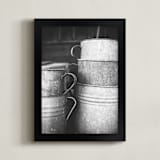 "Old Stacked Metal Bins" - Art Print in grey tones by Alexis Arnold - Framed