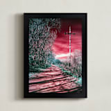 "Dark Road" - Art Print in Red Glow by Jeff Preuss - Framed
