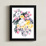 "Harriet watercolor bouquet" - Art Print in Tropical pink and yellow by Rosana Laiz Blursbyai - Framed