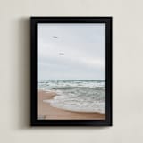 "White wave and bird" - Art Print in turquoise brown by Lying on the grass - Framed