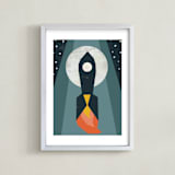 "Rocket to the Moon" - Art Print in Midnight Blue by Morgan Kendall - Framed