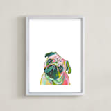 "Mr. Pug" - Art Print in Coral by Makewells - Framed