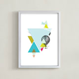 "Hot-Air Balloon Geo" - Art Print in Dusty Blue by Lady Noble - Framed