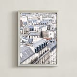 "Dancing Rooftops" - Art Print in Blue by Anna Argiropoulos - Framed