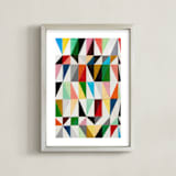 "Triangle Grid" - Art Print in Bone by Jane Clark - Framed