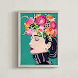 "Audrey's Portrait" - Art Print in Turquoise by Stick and Petal - Framed