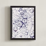 "Flora" - Art Print in Royale Blue by Jiny He - Framed Canvas