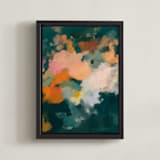 "The Midnight Garden 1" - Art Print in Emerald Teal by Parima Studio - Framed Canvas