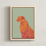"The Pink Cat" - Art Print in Sage by Zani van Zyl - Framed Canvas