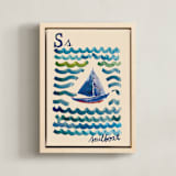 "S for Sailboat" - Art Print in Ocean Blue by Samantha Tang - Framed Canvas