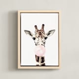 "Bubblegum Animals: Giraffe" - Art Print in Bubblegum Pink by Maja Cunningham - Framed Canvas
