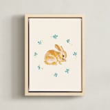 "Garden Bunnies 1" - Art Print in Velvet Beige by Hannah Beimborn - Framed Canvas