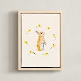 "Garden Bunnies 2" - Art Print in Velvet Beige by Hannah Beimborn - Framed Canvas