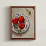 "Peaches on a Plate" - Art Print in Vermillion by Wendy Keller - Framed Canvas