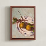 "Pears on a Plate" - Art Print in Mustard Olive by Wendy Keller - Framed Canvas