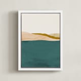"Lakeside View I" - Art Print in Blue-Green by Little Valley Studio - Framed Canvas