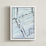"Zips and Stripes" - Art Print in White on Black by Lauren Rutley - Framed Canvas