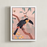 "Tropic Toucan II" - Art Print in Pink Bisque by Stefanie Lane - Framed Canvas