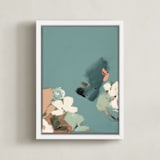 "Cool Tone Abstract Botanical I" - Art Print in Smokey Turquoise by Caryn Owen - Framed Canvas