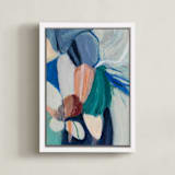 "Mother Holds" - Art Print in Blue Green by Mary Gaspar - Framed Canvas