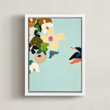 "Bird of Paradise Diptych I" - Art Print in Turquoise by Caryn Owen - Framed Canvas