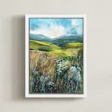 "Two Valleys I" - Art Print in Chartreuse Green by Luci Power - Framed Canvas