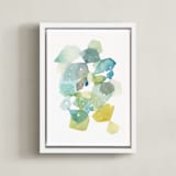 "Hexagon with Dots in Blue" - Art Print in Turquoise by Yao Cheng Design - Framed Canvas