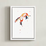 "Fox Jump" - Art Print in white by Isobel James - Framed Canvas