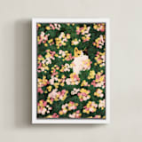 "Flower Meadow Cat" - Art Print in Daffodil Yellow by Sabrina Excene - Framed Canvas