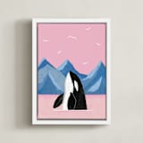 "pink sea and orca" - Art Print in bublegum by Cass Loh - Framed Canvas
