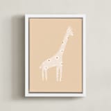"Sweet giraffe." - Art Print in Neutral Beige by Dawn Smith - Framed Canvas