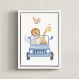 "Safari Friends 4" - Art Print in Blue by Teju Reval - Framed Canvas